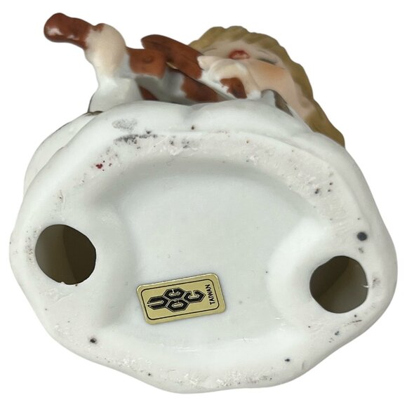 Vintage UCGC Ceramic Angel Figurine Playing Violin With Gold Accents & Pink Bows - Picture 8 of 8